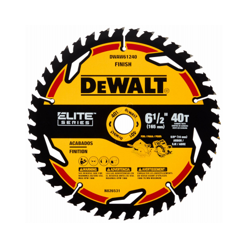 DEWALT DWAW61240 Circular Saw Blade Elite Series 6-1/2" D X 5/8" Carbide Tipped 40 teeth