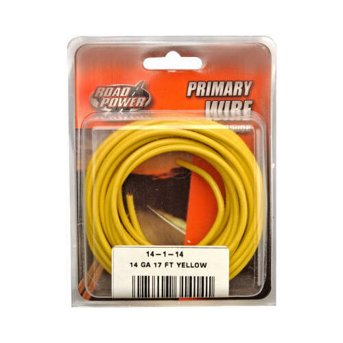 Electrical Wire, 14 AWG Wire, 25/60 V, Copper Conductor, Yellow Sheath, 17 ft L