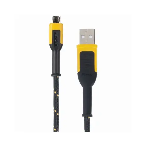 Charger Cable, USB, USB-A, Kevlar Fiber Sheath, Black/Yellow Sheath, 4 ft L