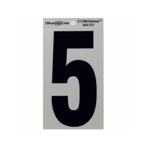 Hillman 844101-XCP6 Number 5" Reflective Black Mylar Self-Adhesive 5 - pack of 6