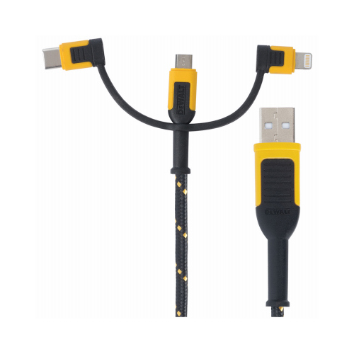 Charger Cable, USB, USB-C, Kevlar Fiber Sheath, Black/Yellow Sheath, 71.99 in L