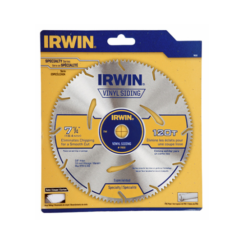 Irwin 11830 Circular Saw Blade, 7-1/4 in Dia, 5/8 in Arbor, 120-Teeth, Applicable Materials: PVC, Vinyl