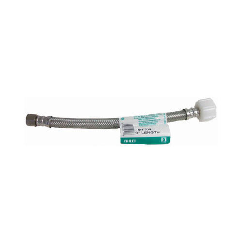 Toilet Connector, 3/8 in Inlet, Compression Inlet, 7/8 in Outlet, Ballcock Outlet, 9 in L