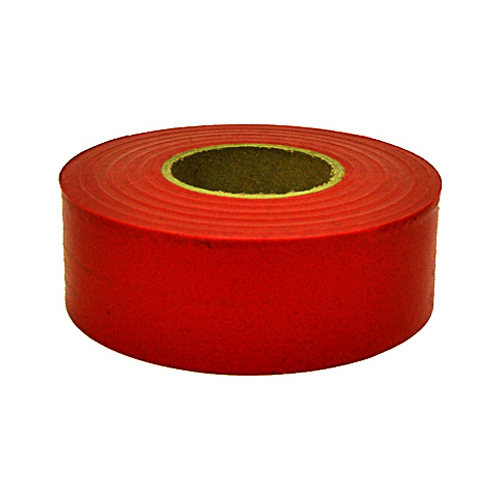 Flagging Tape, 300 ft L, 1-3/16 in W, Red, Polyethylene