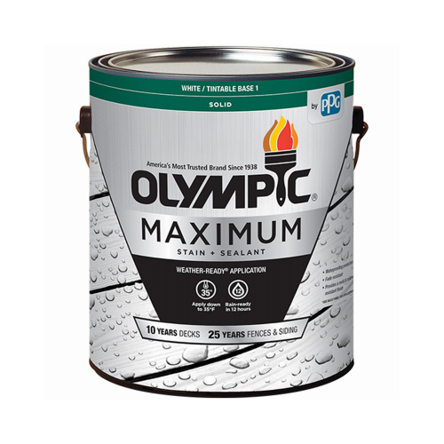 Olympic 79601A/01 Stain and Sealant Maximum Solid Tintable White Base 1 Acrylic Latex 1 gal White