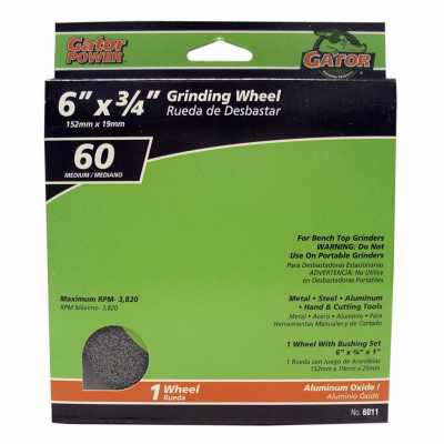 GATOR 6011 Medium Grinding Wheel, 6 x .75 x 1 In.