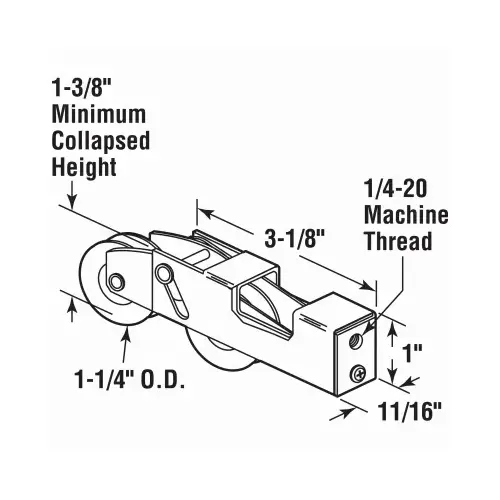 Roller Assembly, 1-1/4 in Dia Roller, 5/16 in W Roller, Steel, 2-Roller, Plain Back Mounting Bronze