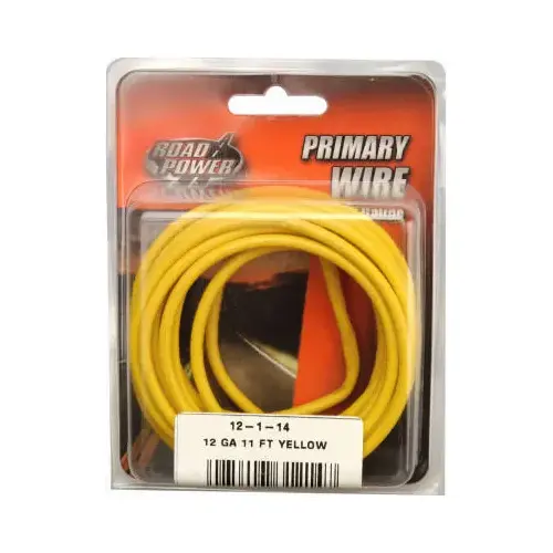 Electrical Wire, 12 AWG Wire, 25/60 VAC/VDC, Copper Conductor, Yellow Sheath, 11 ft L