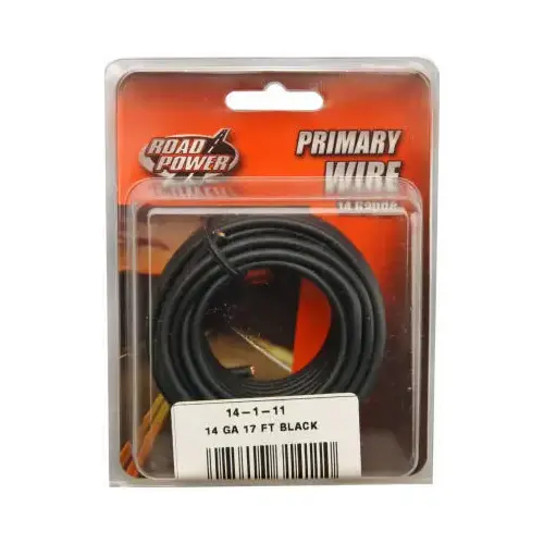 Electrical Wire, 14 AWG Wire, 25/60 VAC/VDC, Copper Conductor, Black Sheath, 17 ft L