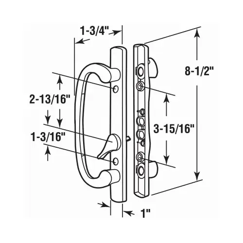 Handle Set, Aluminum, Painted, 1-5/8 to 1-7/8 in Thick Door White