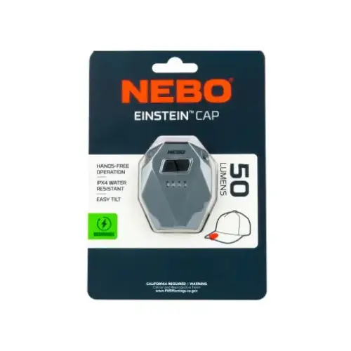 EINSTEIN Cap Light, 500 mAh, Lithium-Ion Battery, LED Lamp, 50 Lumens, 52 ft Beam Distance, Black