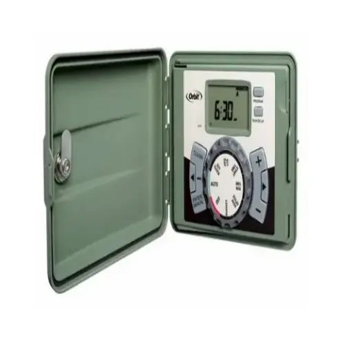 Indoor/Outdoor Timer, 120 V, 4 -Zone, 3 -Program, LCD Display, Plug-and-Go Mounting, Green