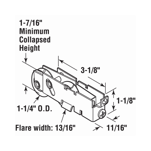 Roller Assembly 3-1/8" L Gold Steel Gold