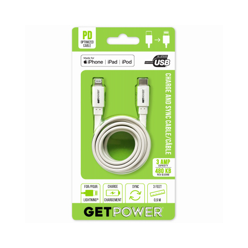 GetPower GP-USBC-ACL Lightning to USB-C White Hi-Speed For Apple 3 ft. L White