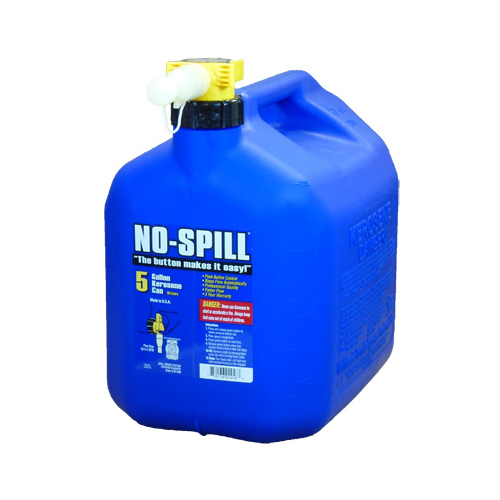 No-Spill 1456 Fuel Can, 5 gal, Plastic, Blue