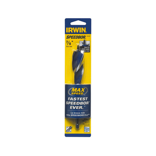 Irwin 3041005 Auger Boring Bit, 7/8 in Dia, 6 in OAL, Tapered Flute, 3-Flute, 1/4 in Dia Shank Bright