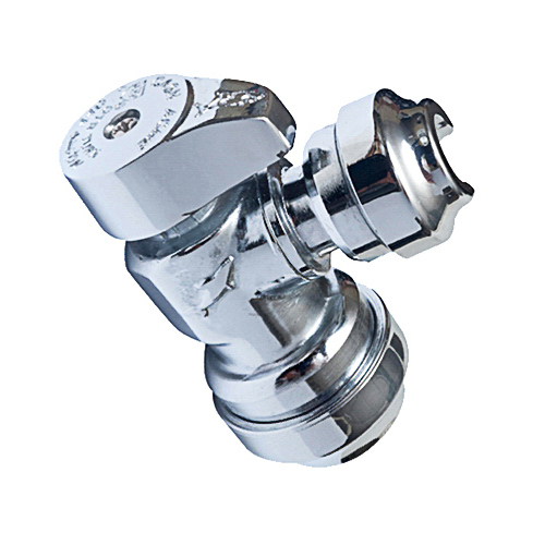 Stop Valve, 1/2 x 1/4 in Connection, Compression, 200 psi Pressure, Brass Body Chrome