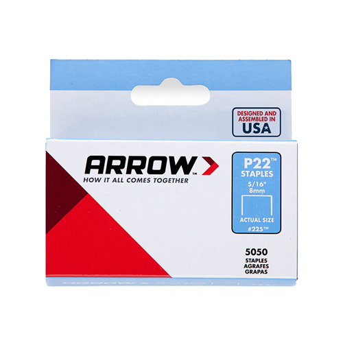 Arrow 225 P22 Series Flat Crown Staple, 7/16 in W Crown, 5/16 in L Leg - pack of 5000