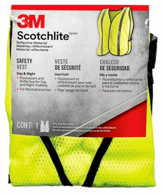 3M 94601H1-DC TEKK Protection Reflective Safety Vest, One-Size, Fabric, Fluorescent Yellow