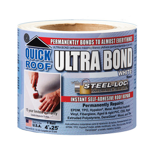 Quick Roof UBW425 Self-Adhesive Roof Repair Ultra Bond 4" W X 25 ft. L Tape White White