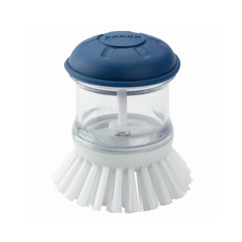 Soap Dispenser Dish Brush 4" W Medium Bristle Plastic Handle Blue/White