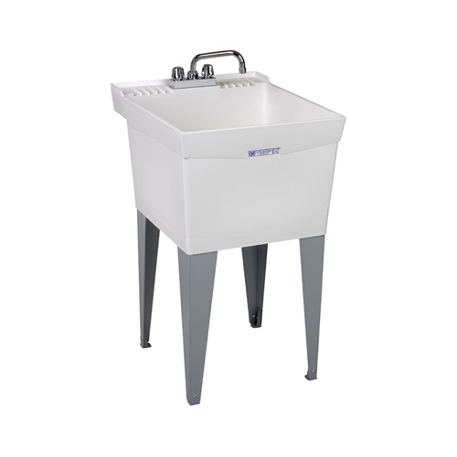 ELM 19CF UTILATUB Series Laundry Tub Combo Kit, 18 gal Capacity, 2-Deck Hole, 20 in OAW, 24 in OAD, 34 in OAH, White
