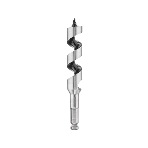 Auger Drill Bit, 1-1/4 in Dia, 17 in OAL, Hollow Center Flute, 7/16 in Dia Shank, Ball Groove Shank Silver