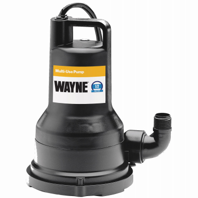 Wayne VIP50 Utility Pump Non-Clogging 1/2 HP 2600 gph Thermoplastic Switchless Switch Bottom AC