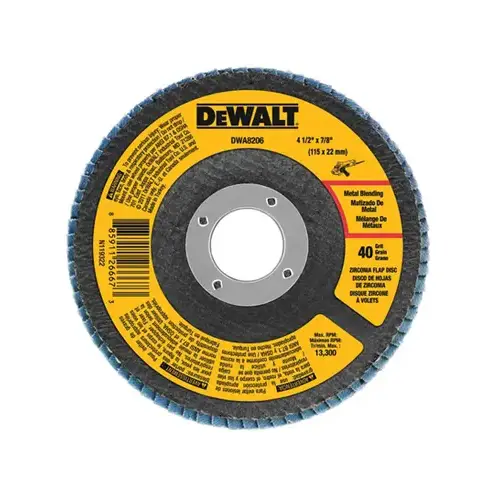 Flap Disc, 4-1/2 in Dia, 7/8 in Arbor, Coated, 80 Grit, Medium, Zirconium Oxide Abrasive Dark Gray/Yellow