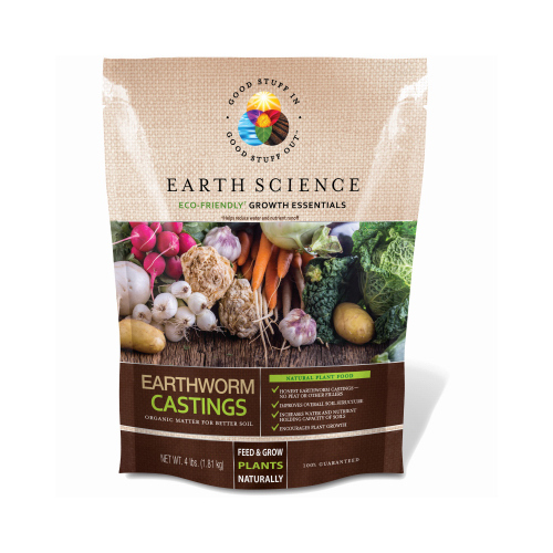 Earth Science 12130-6-XCP6 Earthworm Castings Growth Essentials Organic 4 lb - pack of 6