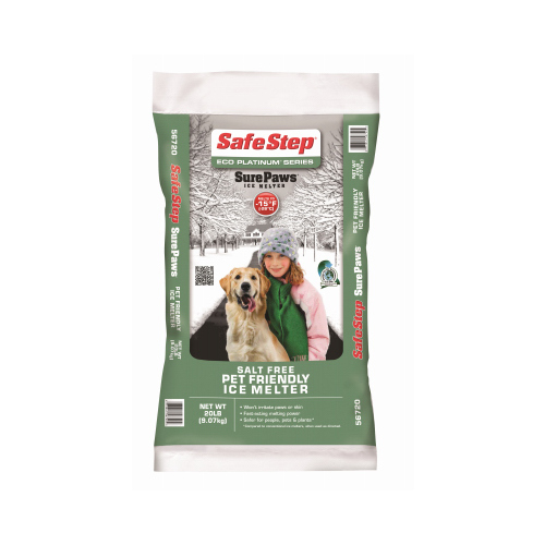 Safe Step 752907 Sure Paws 56720 Ice Melter, Crystal, White, Odorless, 20 lb Bag