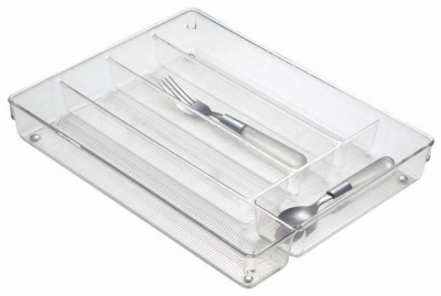 iDesign 53930 Cutlery Tray Linus 2" H X 14" W X 11" D Plastic Clear