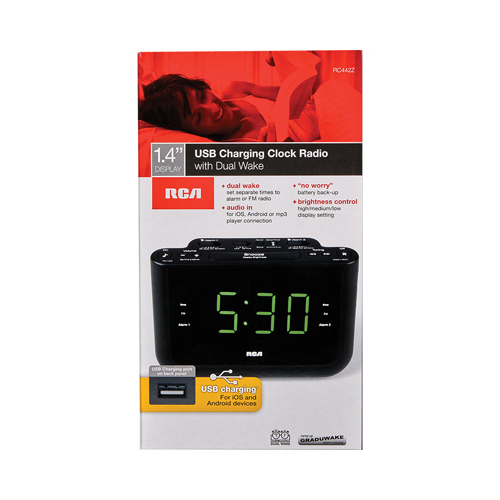 USB Clock Radio Black Digital Plug-In Black