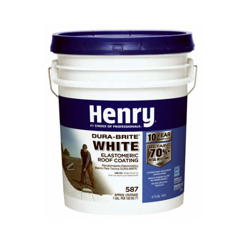 HENRY HE587372 Elastomeric Roof Coating, White, 5 gal Pail, Cream