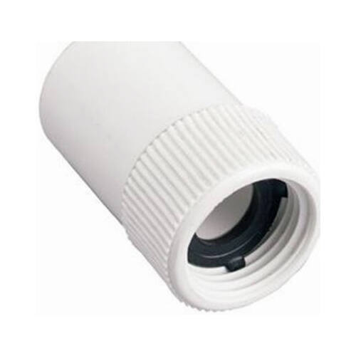 Hose to Pipe Adapter, 3/4 x 3/4 in, Slip Joint x FHT, Polyvinyl Chloride, White