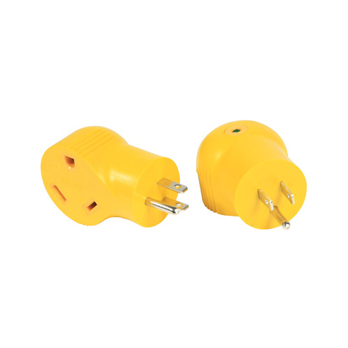 Adapter, 30 A Female, 15 A Male, 125 V, Male, Female Yellow