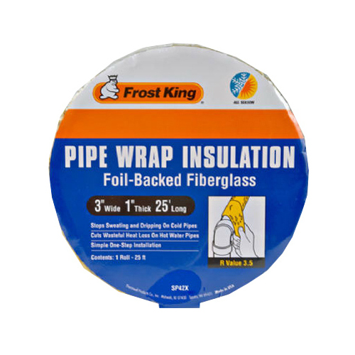 Frost King SP42X/16 Pipe Wrap Kit, 25 ft L, 3 in W, 1 in Thick, 3.3 R-Value, Fiberglass