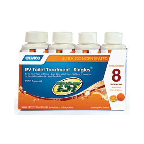 RV Toilet Treatment, 4 oz Bottle, Liquid, Citrus Transparent Orange - pack of 8