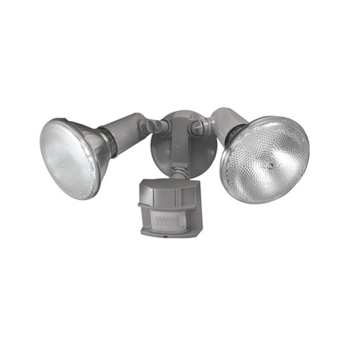 Motion Activated Security Light, 120 V, 300 W, 2-Lamp, Halogen Lamp, Metal/Plastic Fixture Gray