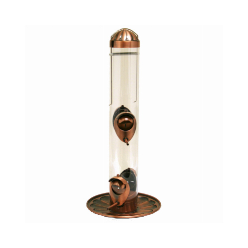 Wild Bird Feeder, 17 in H, Copper, 1.8 lb, Plastic, Clear, Antique Copper, Hanging/Pole Mounting