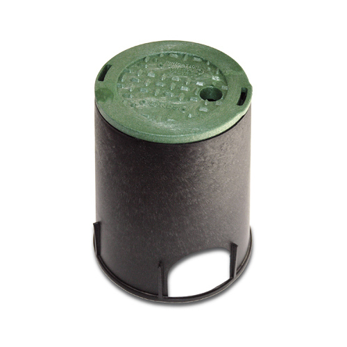 Valve Box with Overlapping Cover 8-3/8"ch W X 9-1/16"ch H Round Black/Green Black/Green