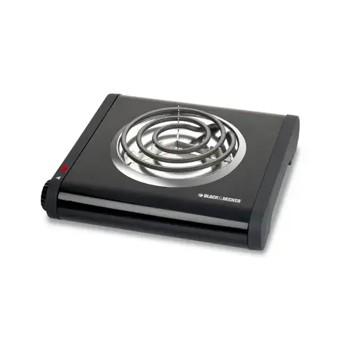 Black & Decker SB1001B Buffet Range, 5-1/2 in Dia Burner, 100 W, 1-Burner, Knob Control, 2-Control, Metal, Black