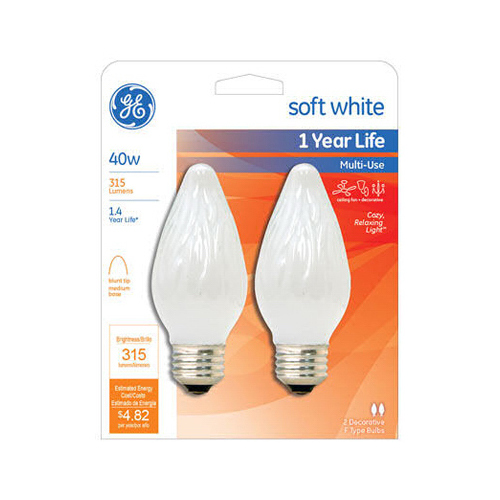 GE 75342 Incandescent Bulb 40 W F15 Decorative E26 (Medium) Soft White Frosted