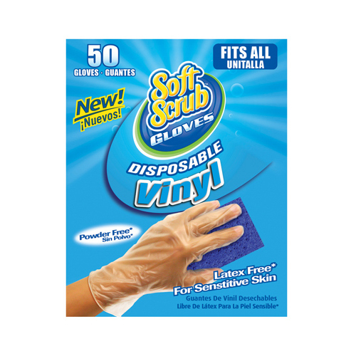 SOFT SCRUB 11250-16 Disposable Gloves Vinyl One Size Fits Most Clear Powder Free Clear