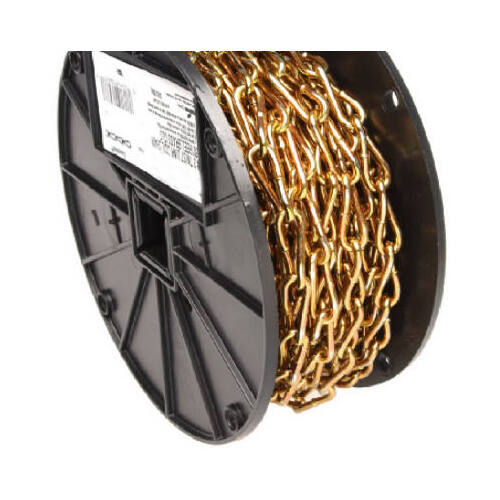 Campbell 0723167 Twist Link Coil Chain, #3, 50 ft L, 240 lb Working Load, Steel, Brass