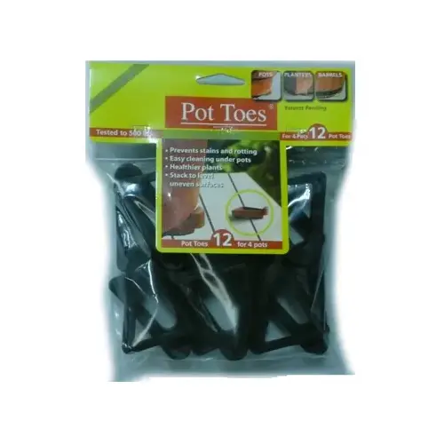 Pot Toes PT-12BLHT Decksaver Garden Pot Toes, Black, 3 In - pack of 12