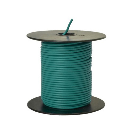 Primary Wire, 18 AWG Wire, 1-Conductor, 60 VDC, Copper Conductor, Green Sheath, 100 ft L