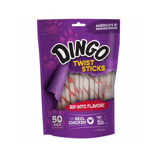 Dingo P-45022 Rawhide Twists Twist Sticks All Size Dogs Adult Chicken