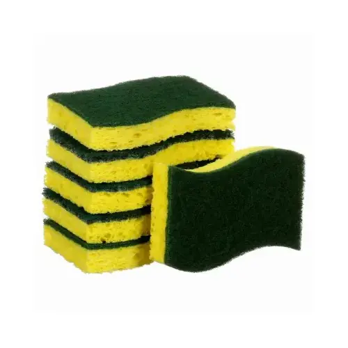 Scrub Sponge, 4-1/2 in L, 2.7 in W, 0.6 in Thick, Cellulose/Synthetic Fiber, Green - pack of 6