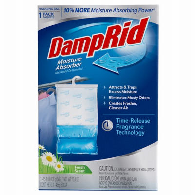 DampRid FG80FSSB FG80 Hanging Moisture Absorber, 14 oz Pouch, Solid, Fresh Scent Off-White